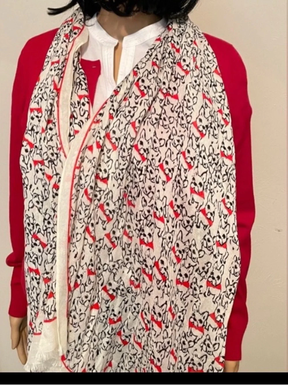 Scarf Puppy Design Red, Black & White. Charming. Preppy. Feminine. Cutesome.